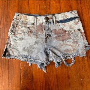 Free People Floral Denim Shorts
